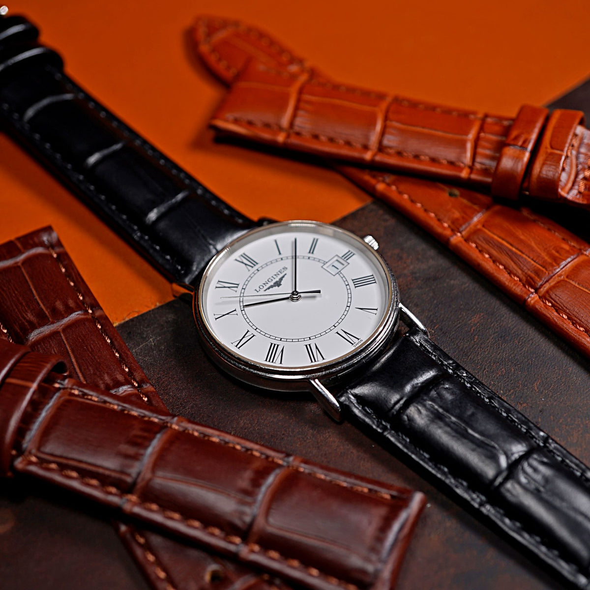 Genuine Croc Pattern Leather Watch Strap in Black w/ Butterfly Clasp