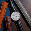Genuine Croc Pattern Stitched Leather Watch Strap in Black