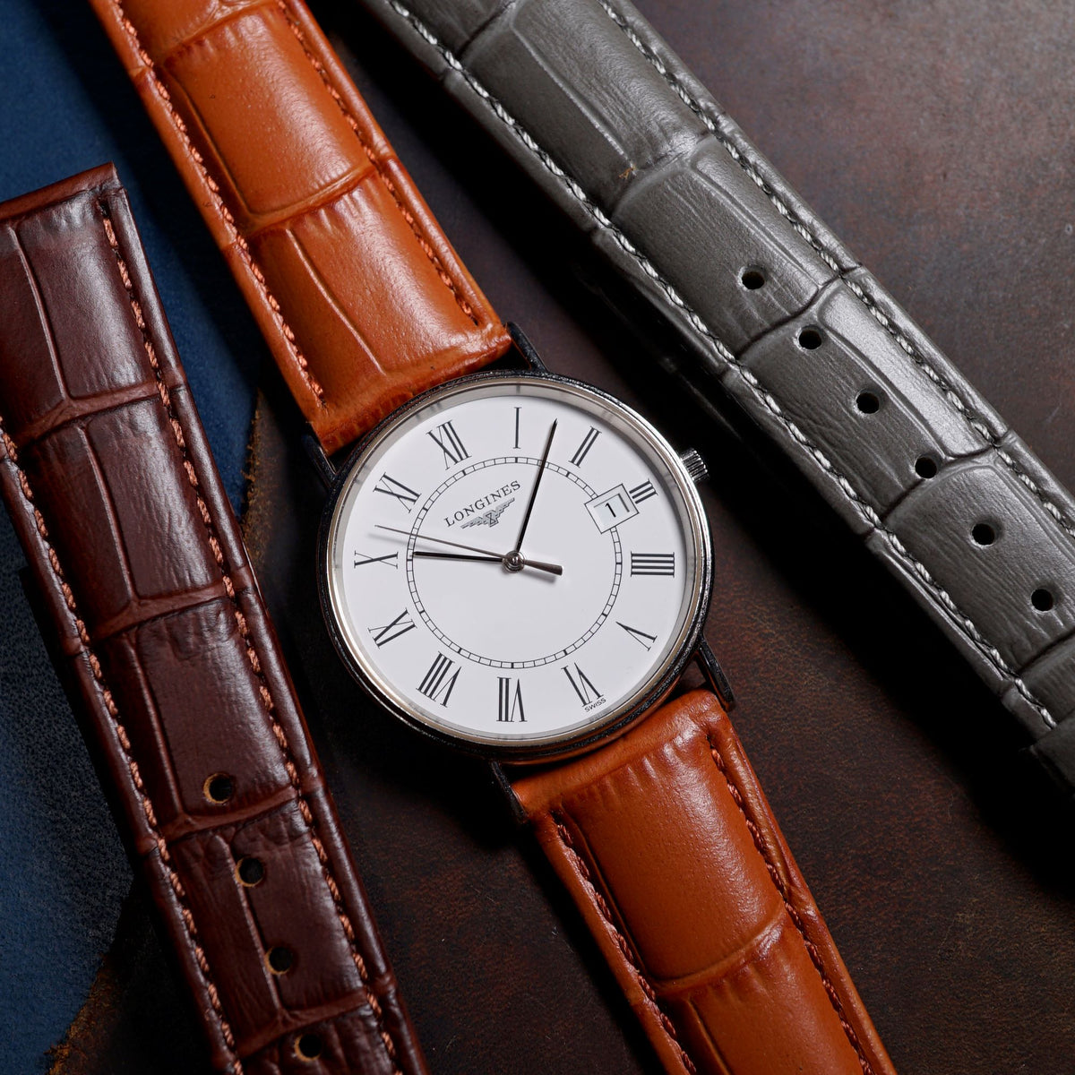 Genuine Croc Pattern Stitched Leather Watch Strap in Tan