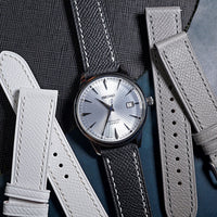 Dress Epsom Leather Strap in Black w/ White Stitching