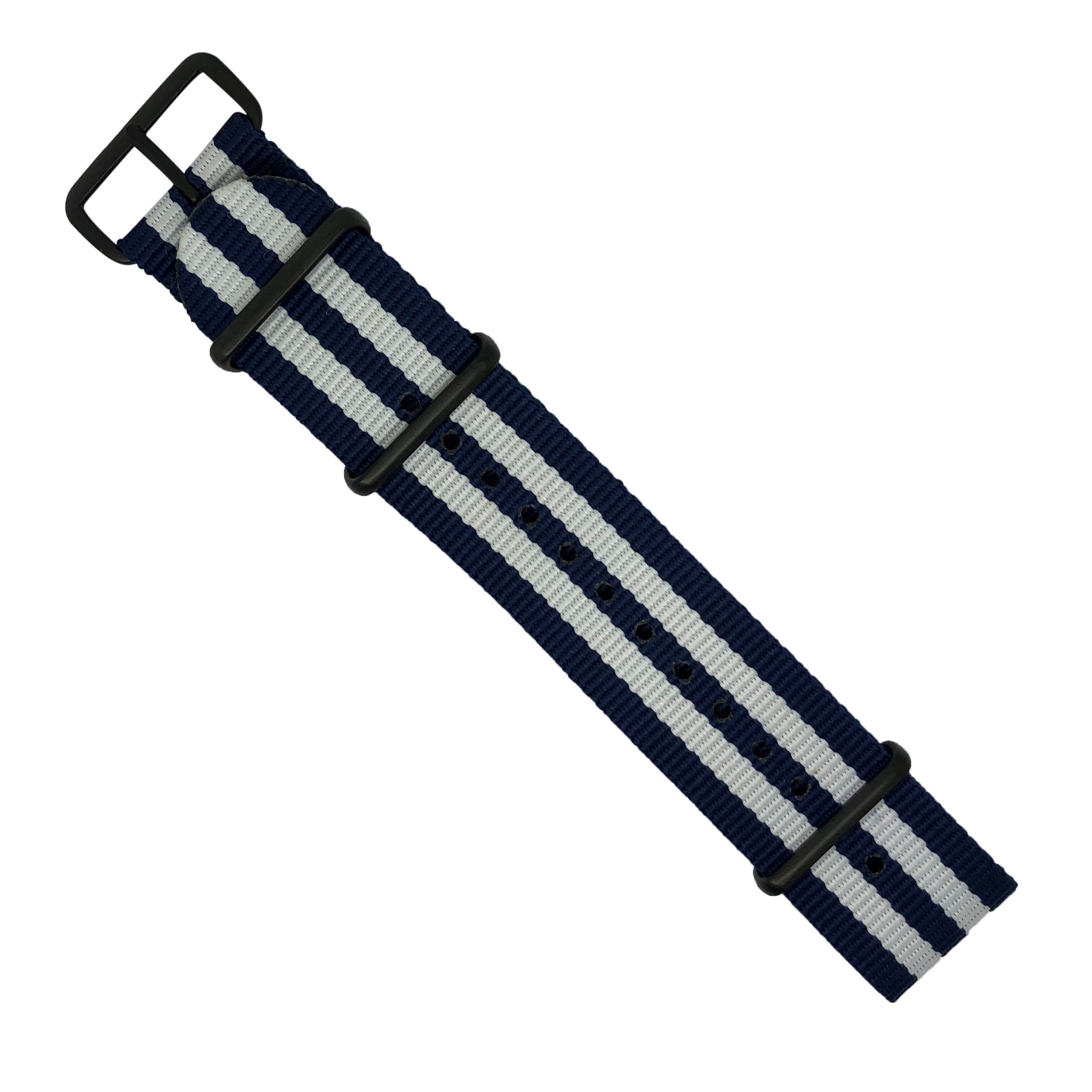 Premium Nato Strap in Navy White Small Stripes