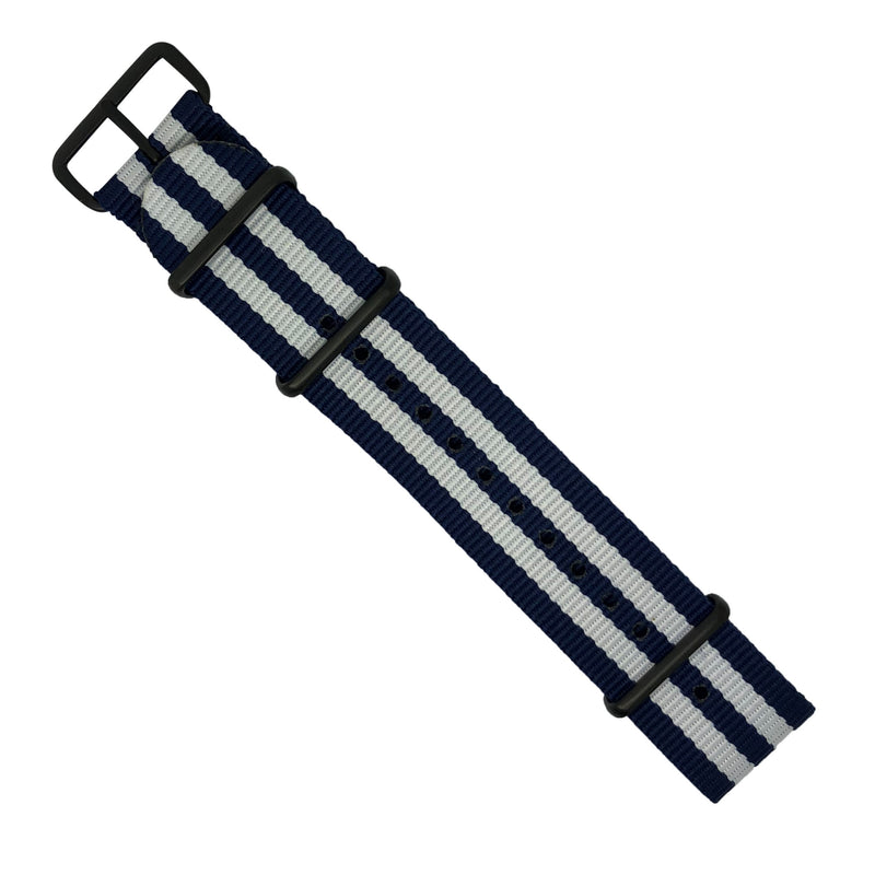 Premium Nato Strap in Navy White Small Stripes