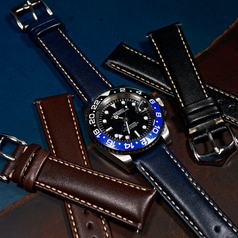 Quick Release Classic Leather Watch Strap in Navy
