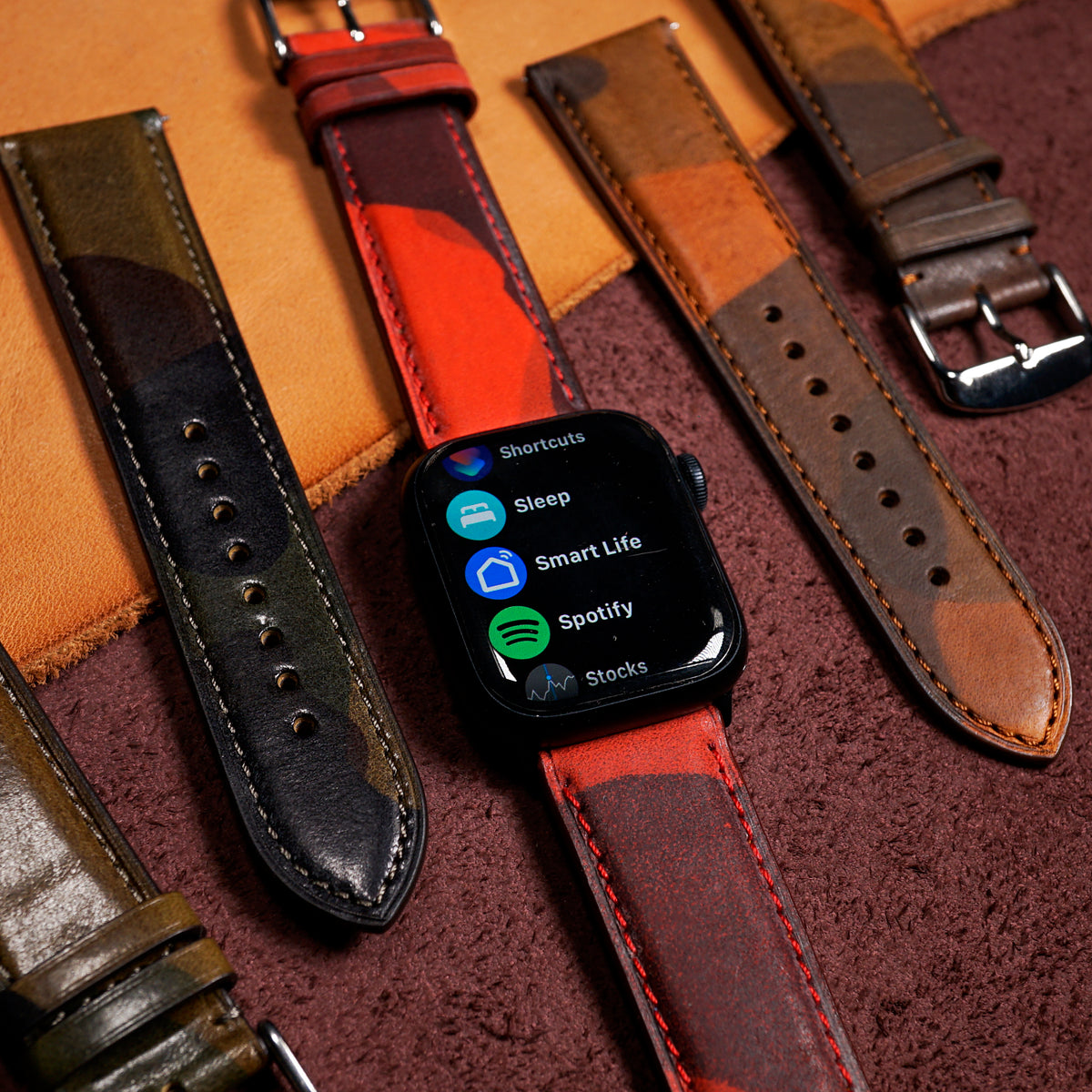Classic LPA Camo Leather Strap in Red Camo (Apple Watch)