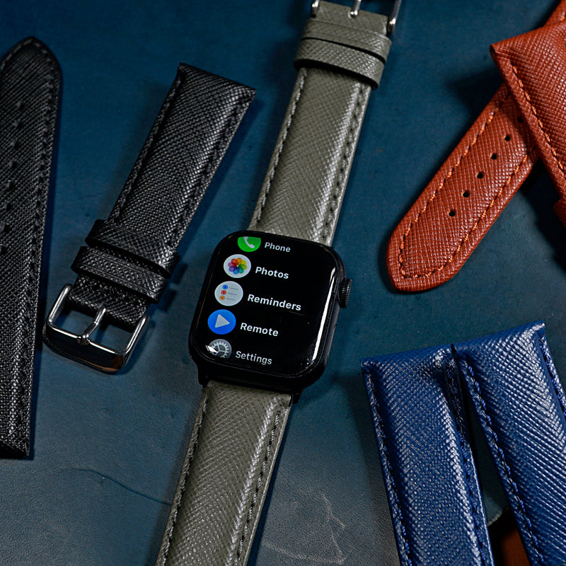 Premium Saffiano Leather Strap in Grey (Apple Watch)