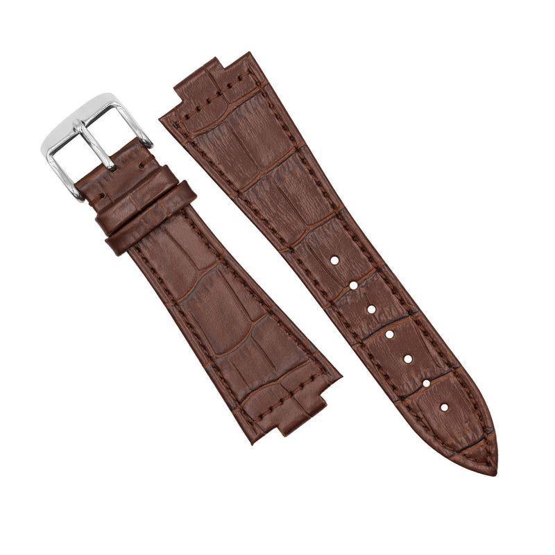 Genuine Croc Pattern Leather Watch Strap in Brown (Tissot PRX 40)