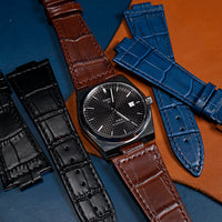 Genuine Croc Pattern Leather Watch Strap in Brown (Tissot PRX 40)