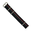 Premium Nato Strap in Black Blue Red Small Stripes with Polished Silver Buckle (20mm) - Nomadstore Singapore