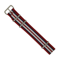 Premium Nato Strap in Red Navy White with Polished Silver Buckle (20mm) - Nomadstore Singapore