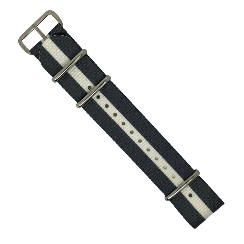 Premium Nato Strap in Grey White with Polished Silver Buckle (22mm) - Nomadstore Singapore