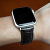 Genuine Croc Pattern Leather Watch Strap in Black w/ Butterfly Clasp (Apple Watch)