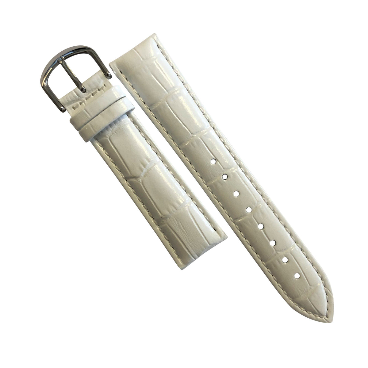 Genuine Croc Pattern Stitched Leather Watch Strap in White (12mm) - Nomad watch Works