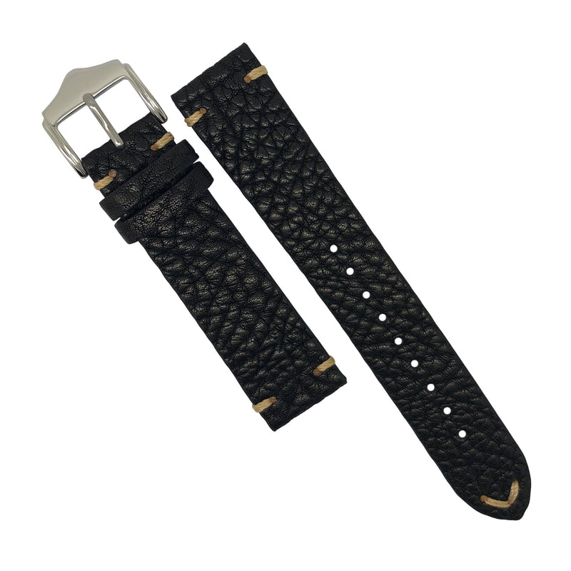 Premium Vintage Calf Leather Watch Strap in Distressed Black