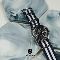 Premium Nato Strap in Navy White Small Stripes