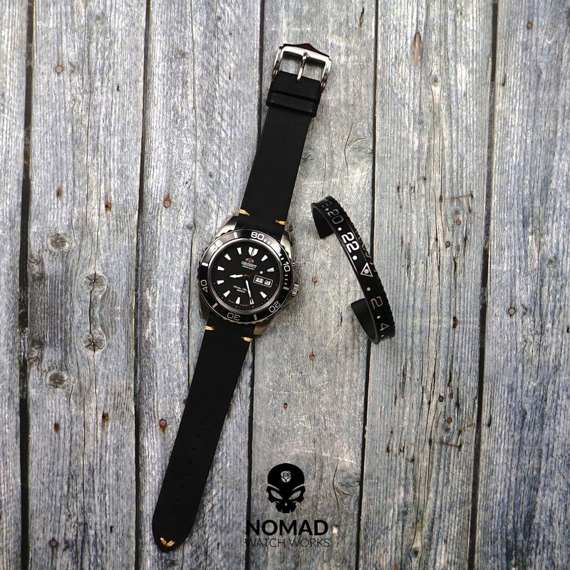 Premium Vintage Calf Leather Watch Strap in Black